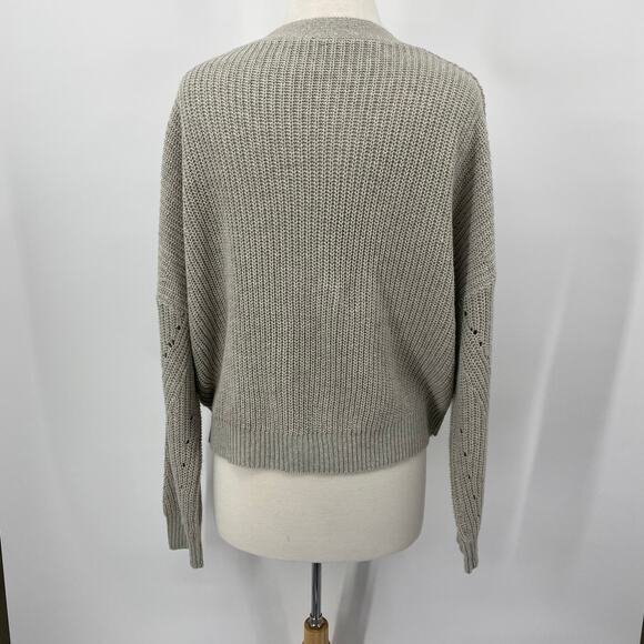 Line & Dot Cardigan Sweater Button Front Rib Knit Pointelle Taupe Womens Large - Picture 6 of 9